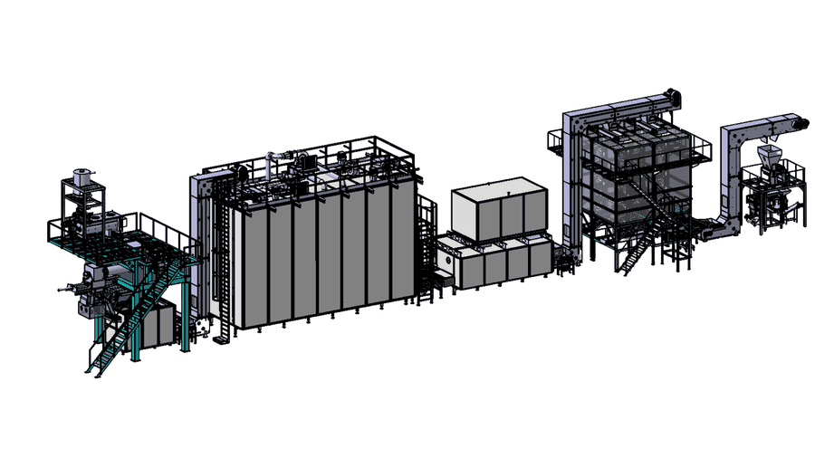 Complete short-cut pasta production line — technical drawing